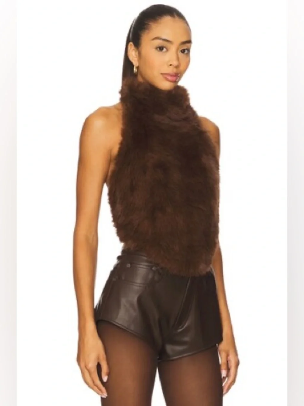 Bardot Julietta Faux Fur Top in Chocolate Size 4